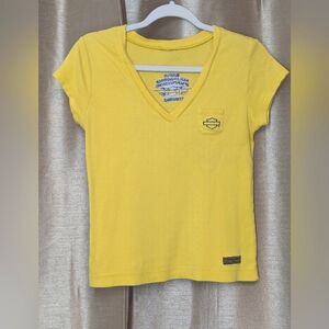 Harley Davison Of Murfreesboro,Yellow Ladies V-Neck T-Shirt, Small Pocket No Tag